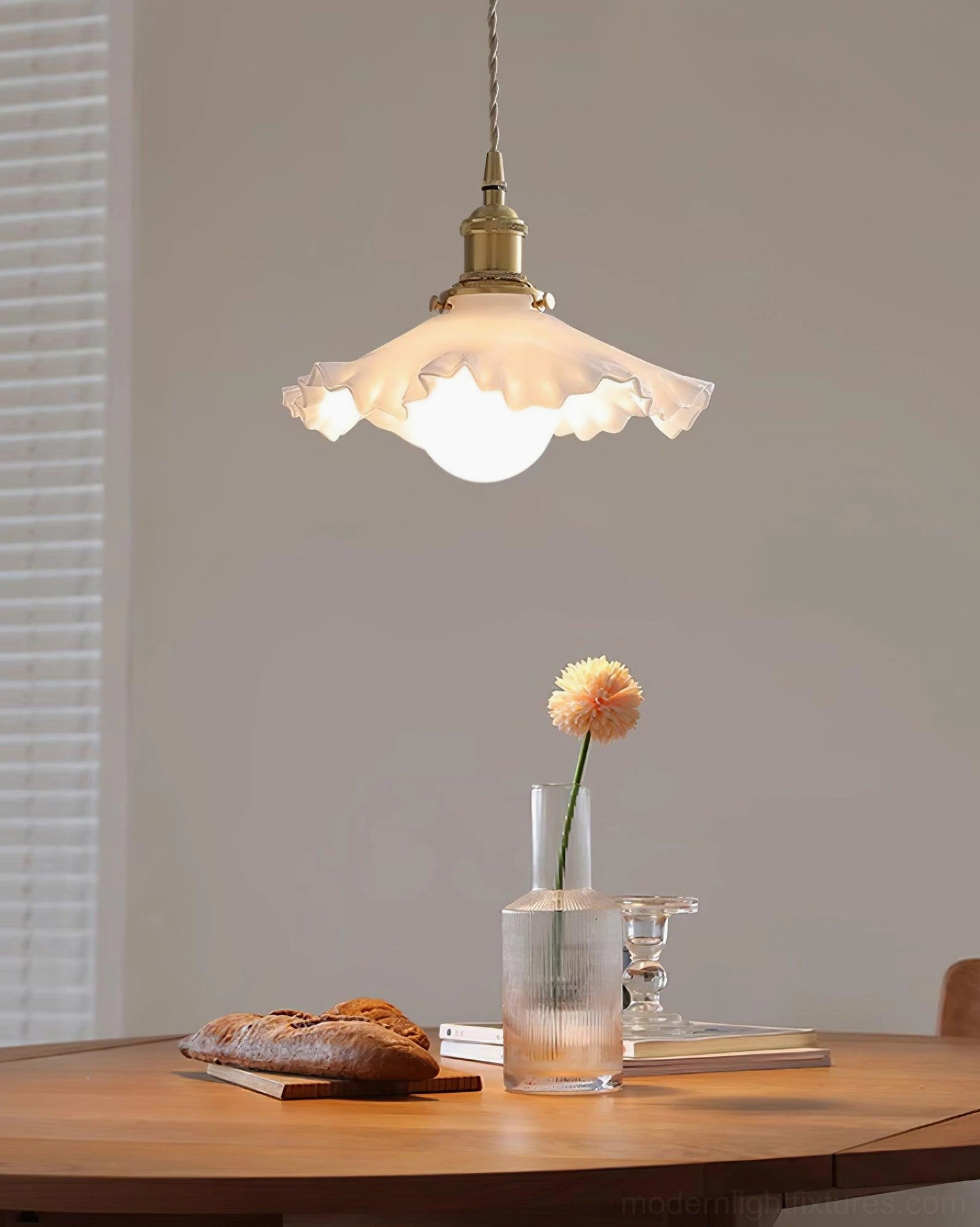 Modern ruffled pendant light in elegant interior space, demonstrating design versatility and style appeal