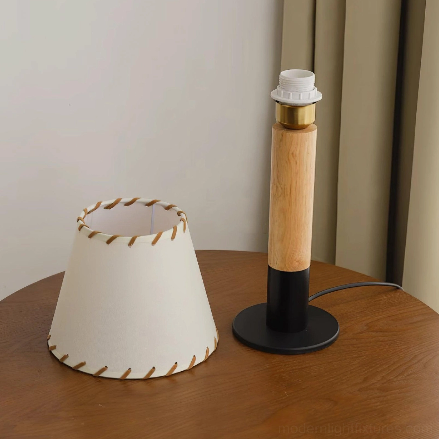 Modern rustic transitional table lamp blending farmhouse charm with contemporary minimalist design