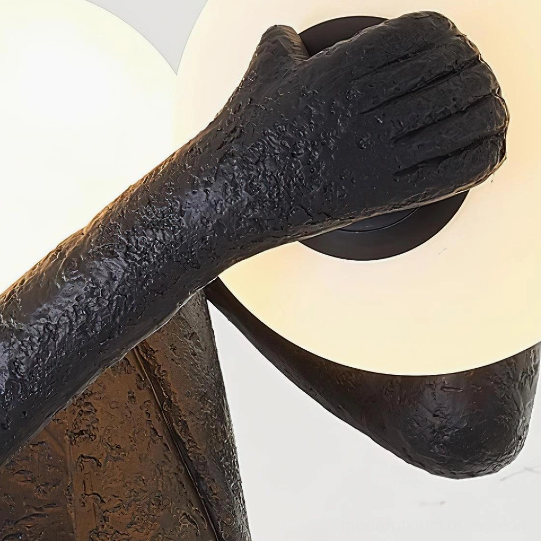 Modern humanoid sculpture floor lamp textured resin body with frosted glass illumination design
