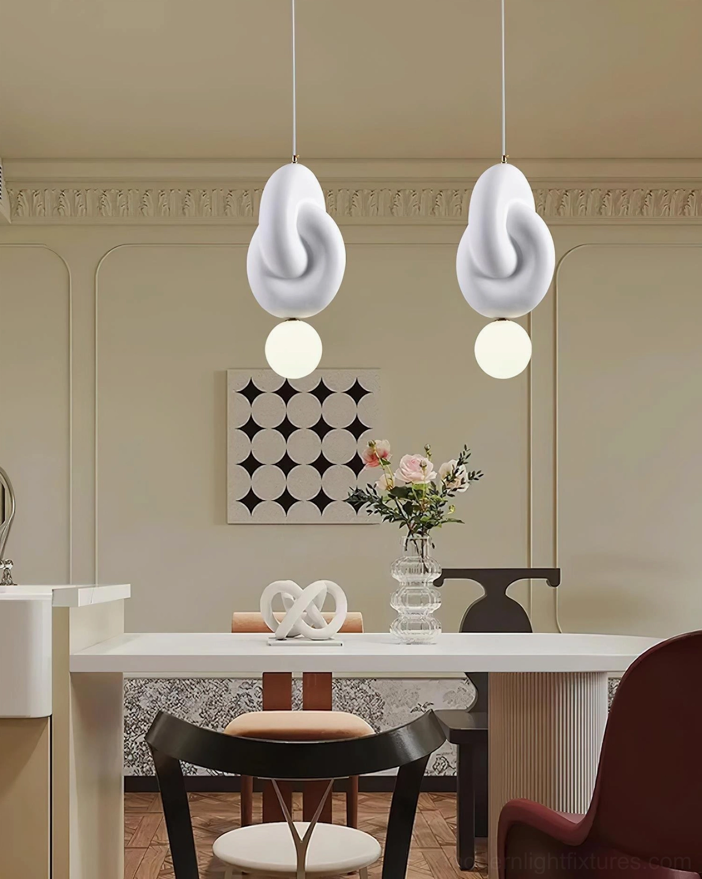 Modern stacked disc pendant lamp with sculptural white shade, contemporary home décor lighting solution