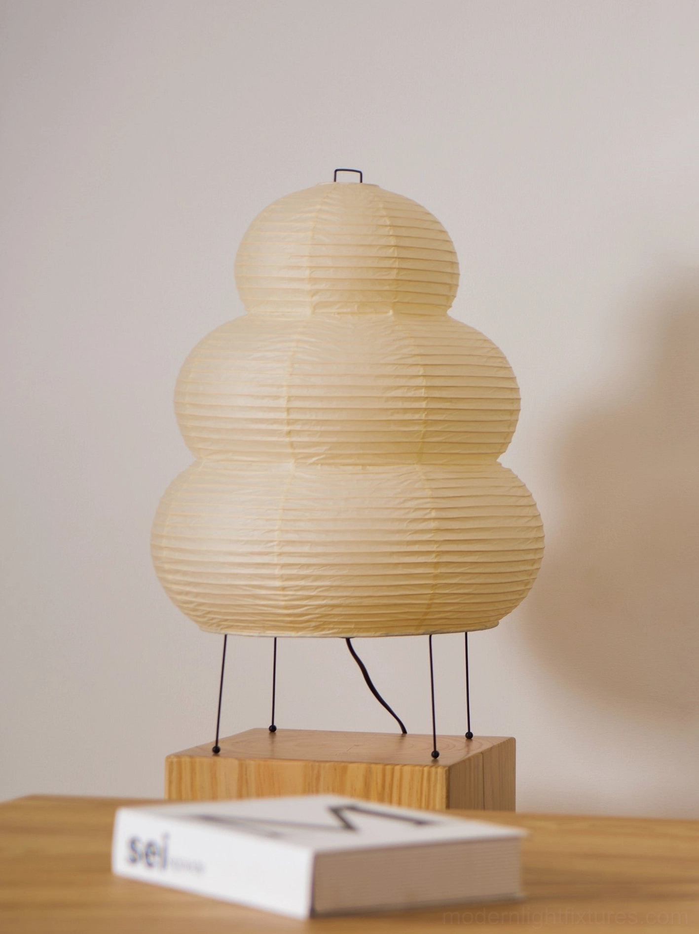 Modern tiered Shoji paper lamp shade, fine paper quality and translucent light effect