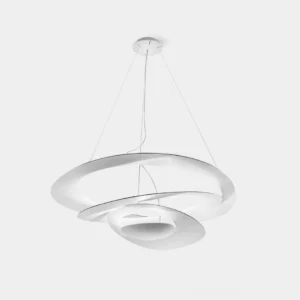 Modern spiral LED chandelier with twisted ring design, matte white aluminum alloy finish, front studio view