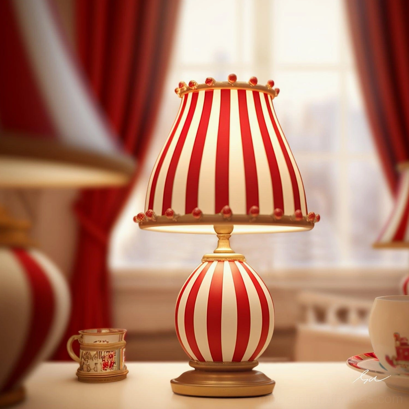 Modern striped table lamp with theatrical charm and sophisticated styling