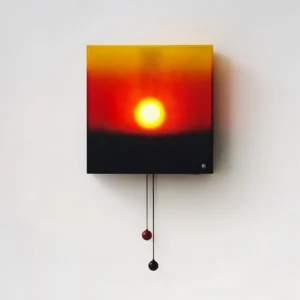Modern sunset wall sconce with dual pull cord controls, geometric square LED panel design detail