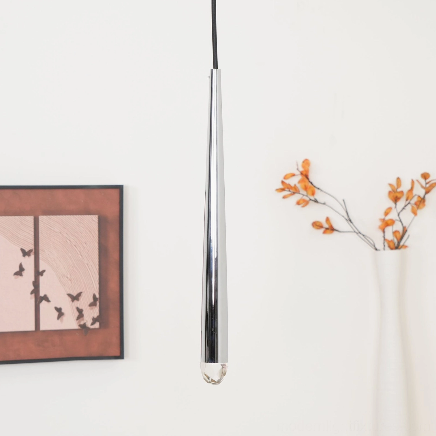 Modern suspended tapered rod cluster chandelier full view
