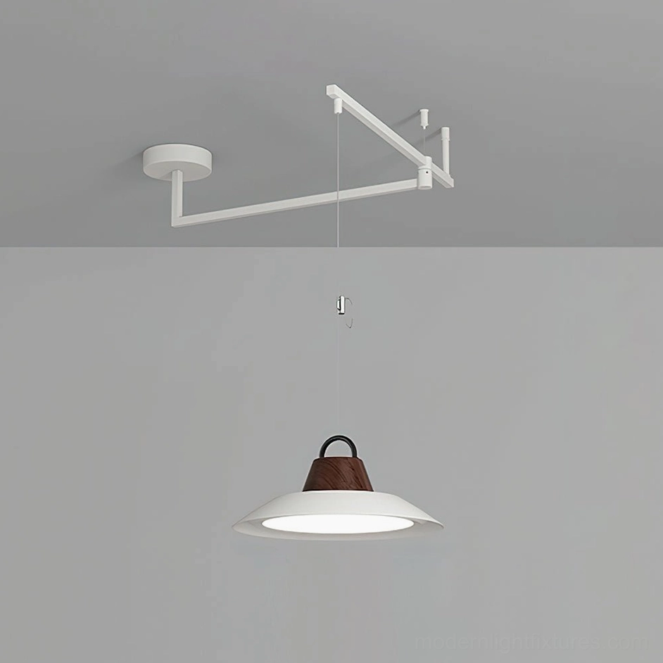 Modern adjustable swing arm pendant lamp white finish in residential interior application