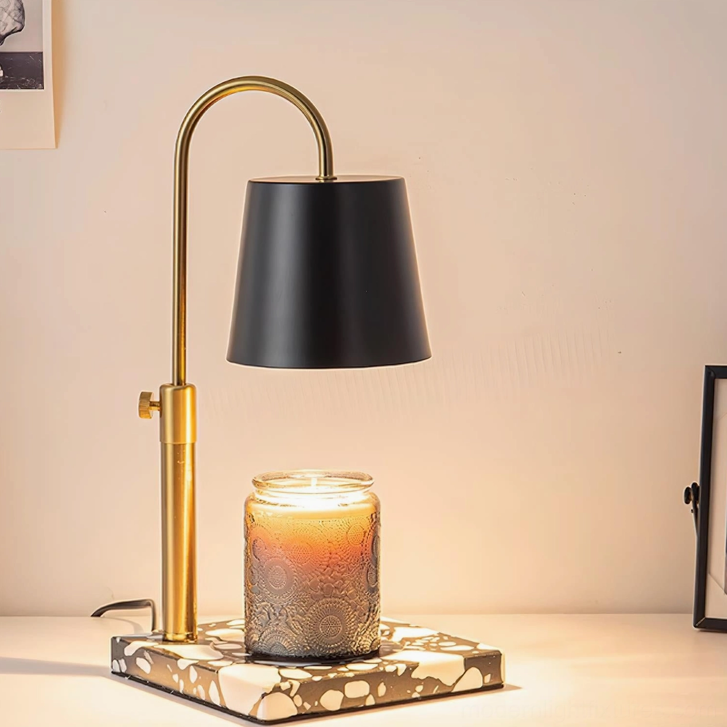 Modern table lamp candle warmer minimalist aesthetic brass gold metal contemporary fixture