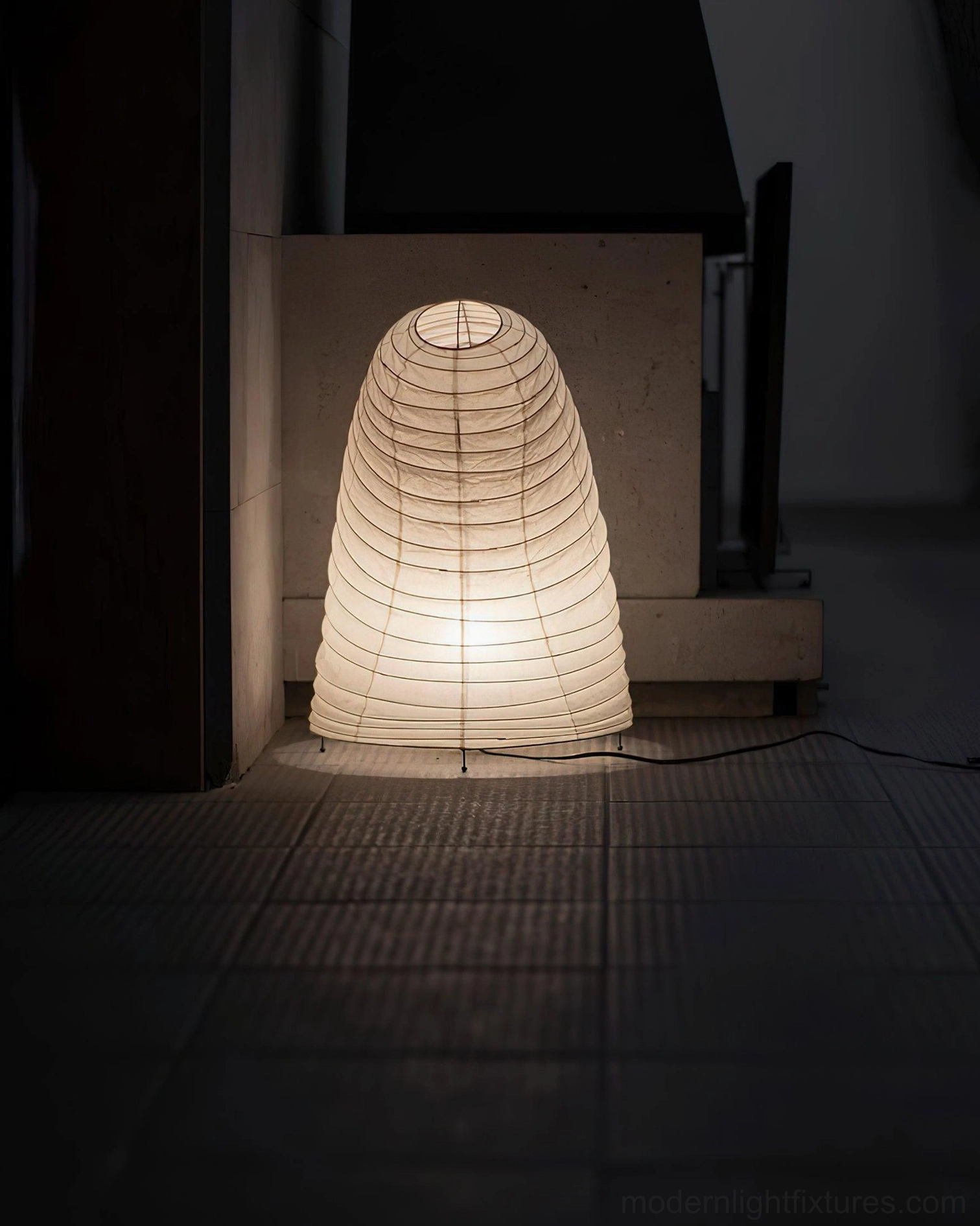 Modern table lamp with curved paper shade ambient lighting contemporary interior styling