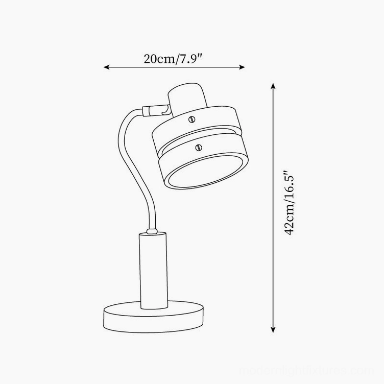 Technical dimension schematic drawing of modern table lamp showing 42cm height and 20cm diameter specifications
