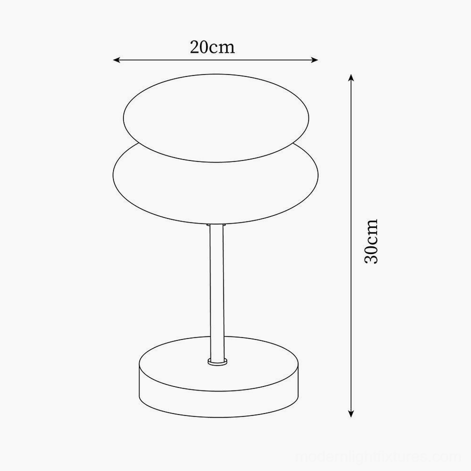Technical specification drawing of glass table lamp showing 20cm diameter and 30cm height dimensions