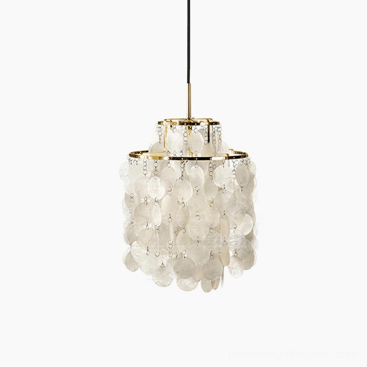 Modern tiered shell pendant light in office or retail space ambient lighting