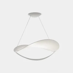Modern twisted white pendant light with matte finish, front three-quarter view showing sculptural design and contemporary minimalist form