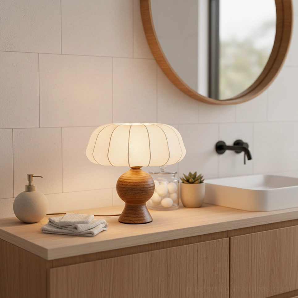 Modern walnut table lamp entryway console table refined lighting accent sculptural wood base