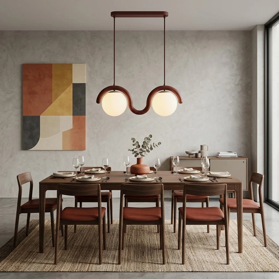Linear wave pendant light installed in contemporary kitchen showing ambient lighting performance