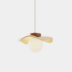 Modern wavy glass pendant light with flowing undulating shade, frontal studio view showing minimalist design