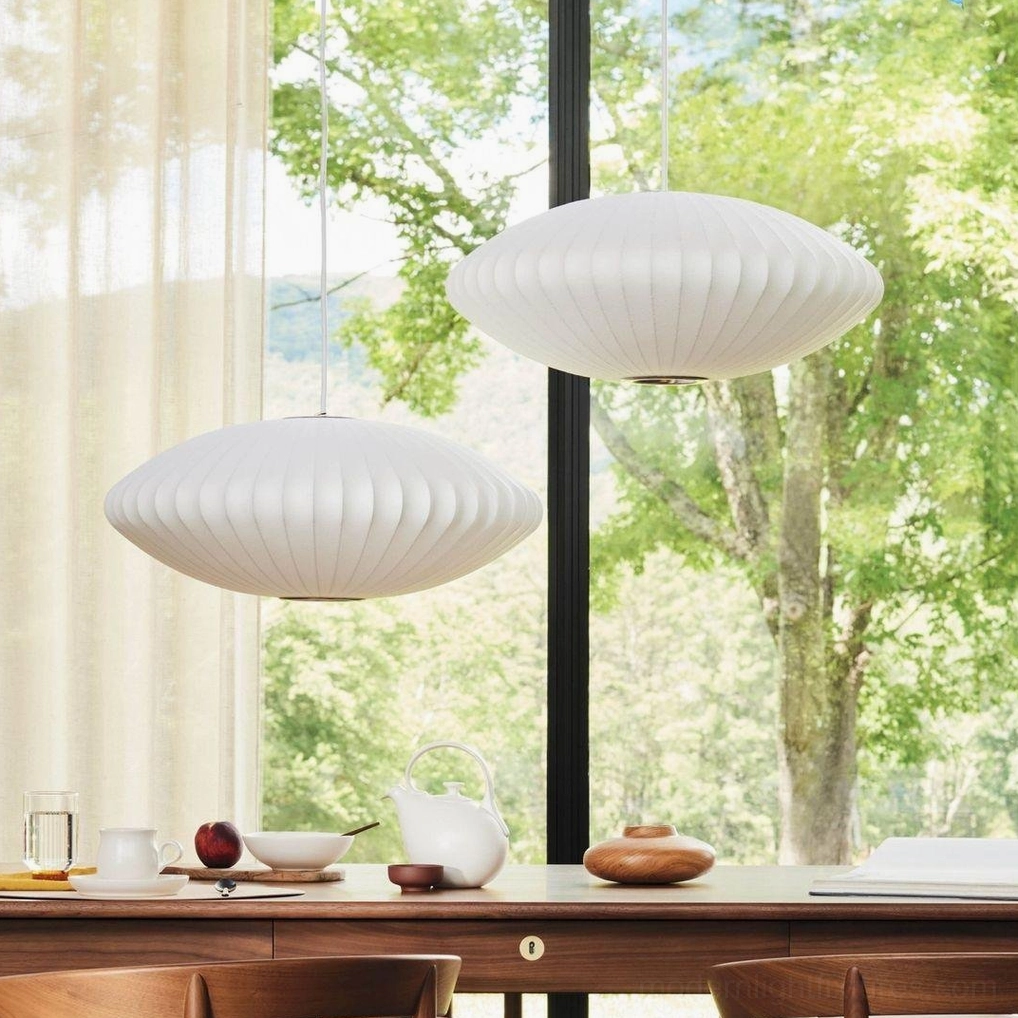 Modern white bubble pendant shade - ribbed polymer lighting fixture