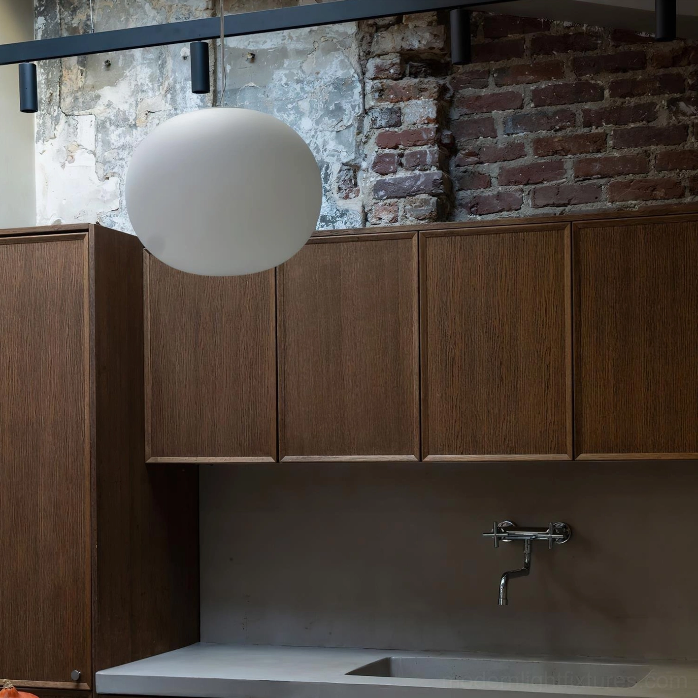 Modern frosted white glass sphere pendant light fixture - architectural minimalist design hanging pendant