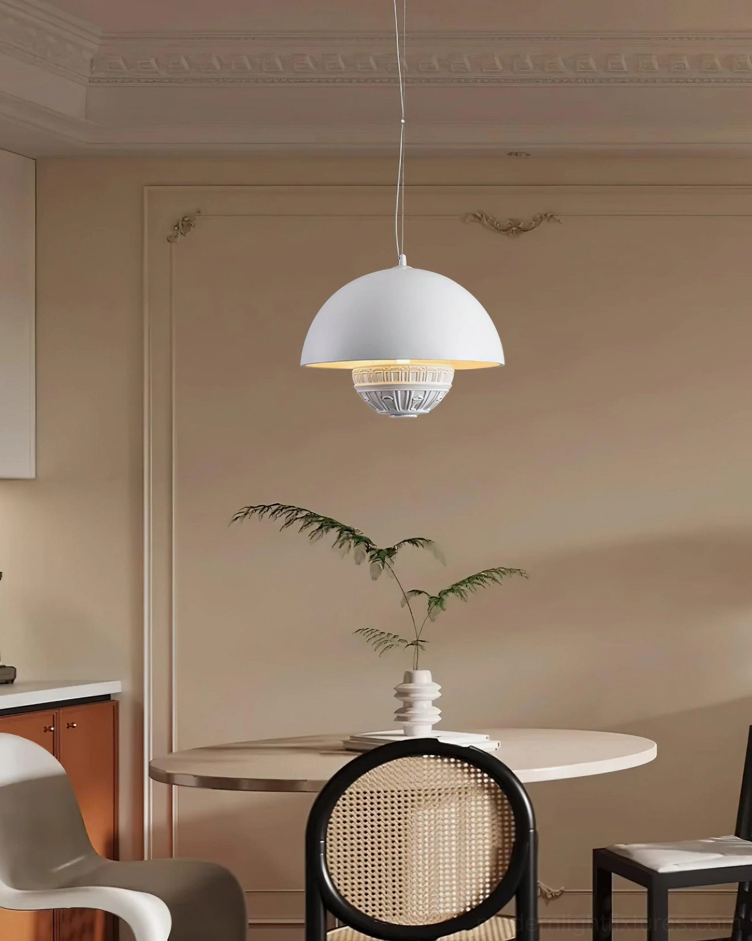 Modern white hemisphere pendant light sleek contemporary design minimal aesthetic