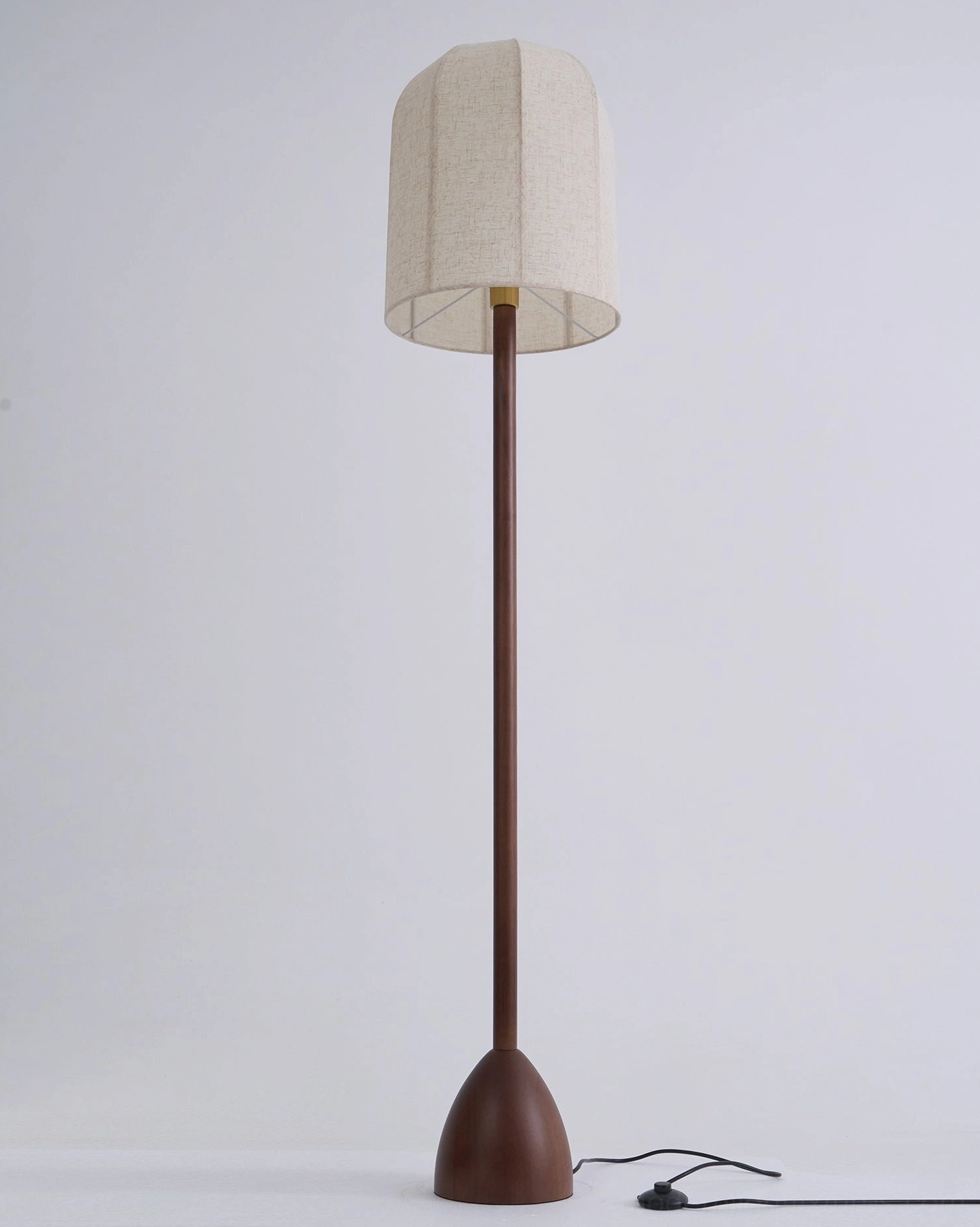 Modern wood floor lamp ambient lighting - soft diffused glow linen shade bedroom living room