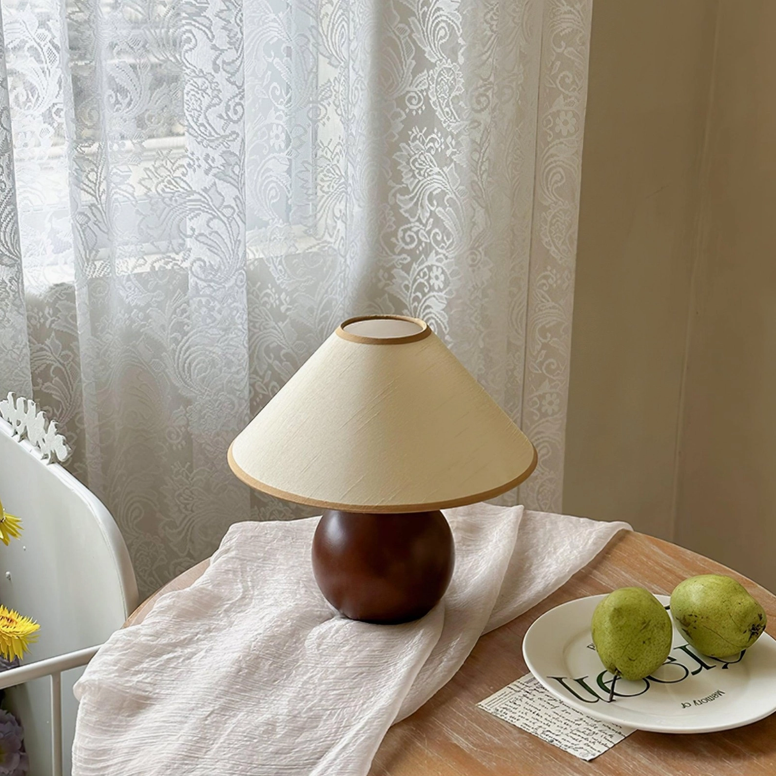 Modern wood table lamp showing construction quality and craftsmanship detail view