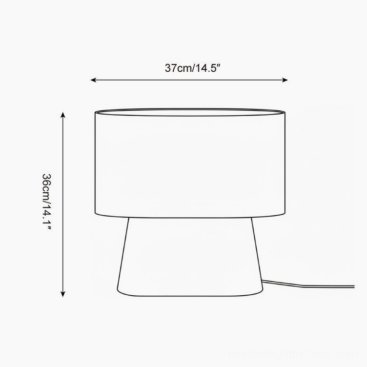 Technical design drawing of modern table lamp showing dimensions width 37cm height 36cm