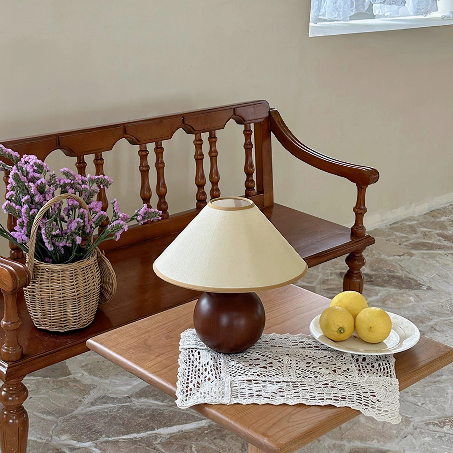 Modern wooden base table lamp in contemporary home setting, sleek minimalist design