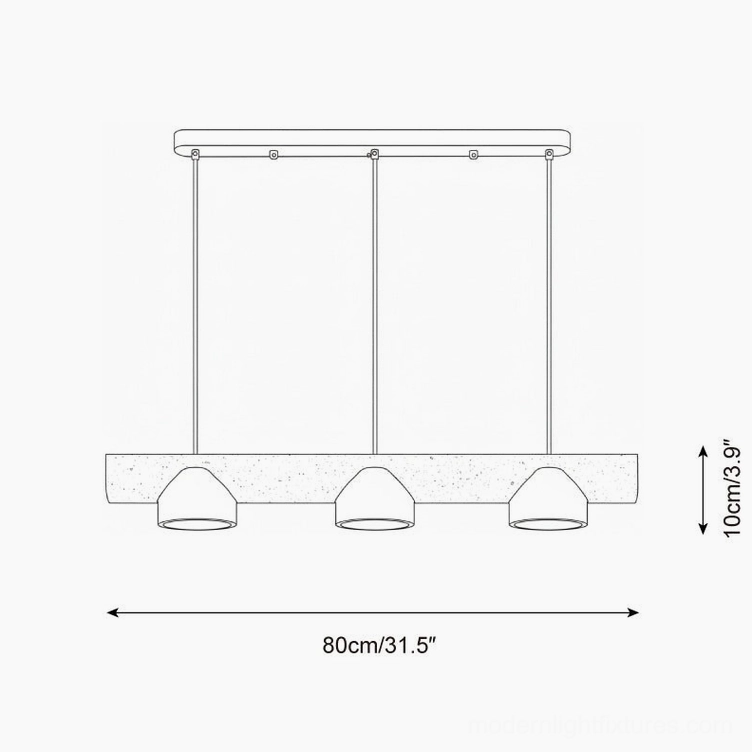 Modira linear pendant chandelier dimensions and technical specifications diagram showing 80cm length and 10cm height