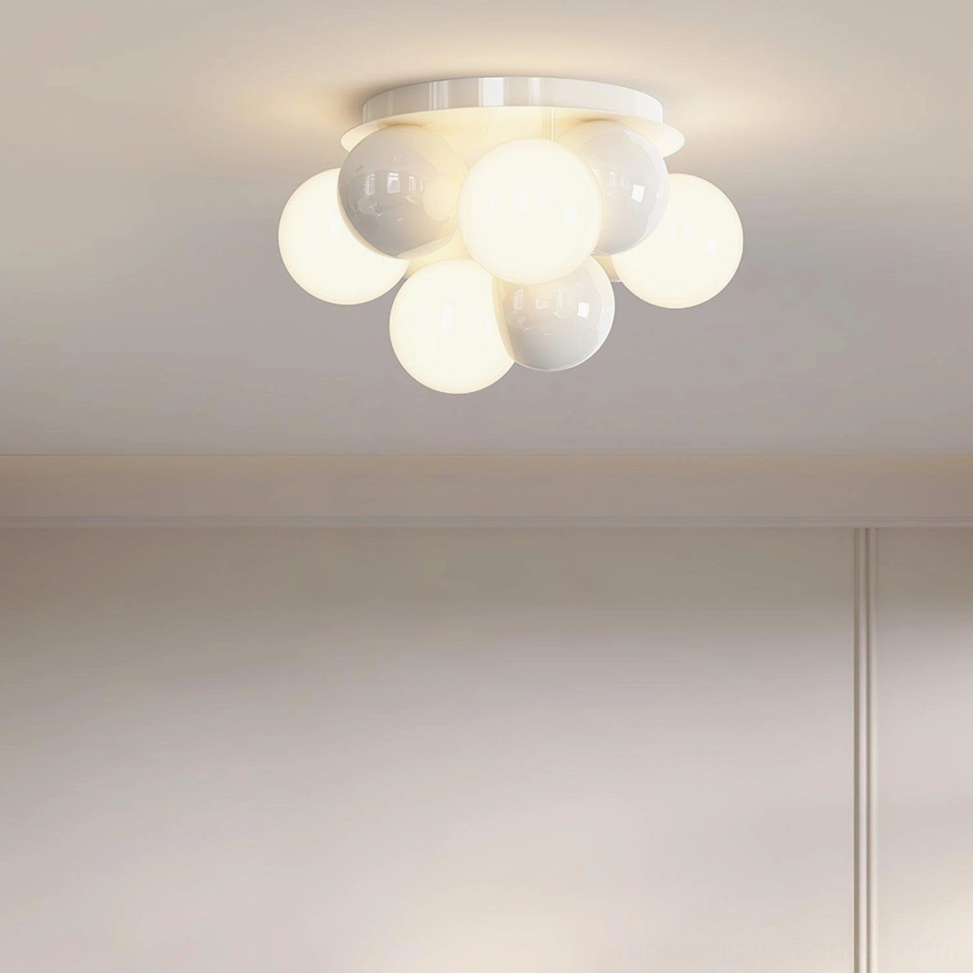 Modo Bubble ceiling fixture direct view showing glass sphere cluster silver mount detail
