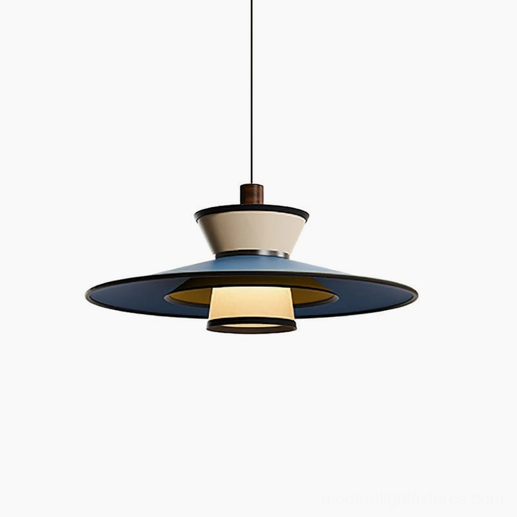 Large 55cm Modula pendant light in blue, sculptural geometric tiered shade fixture