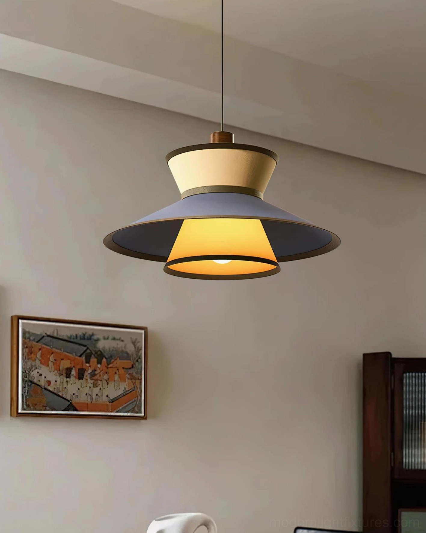 Modula pendant lamp in vibrant color variant, modern sculptural lighting fixture design