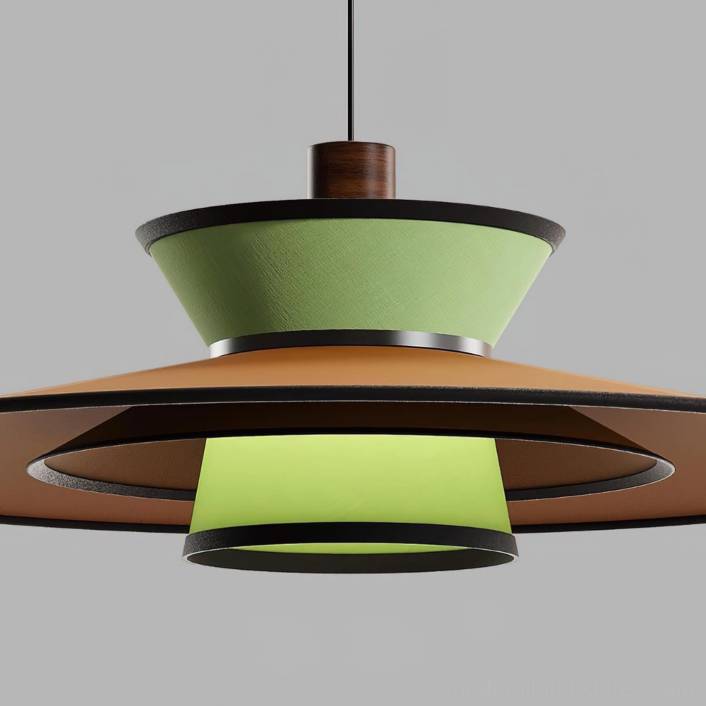 Modula tiered pendant fixture in contemporary room setting, modern fabric shade pendant light