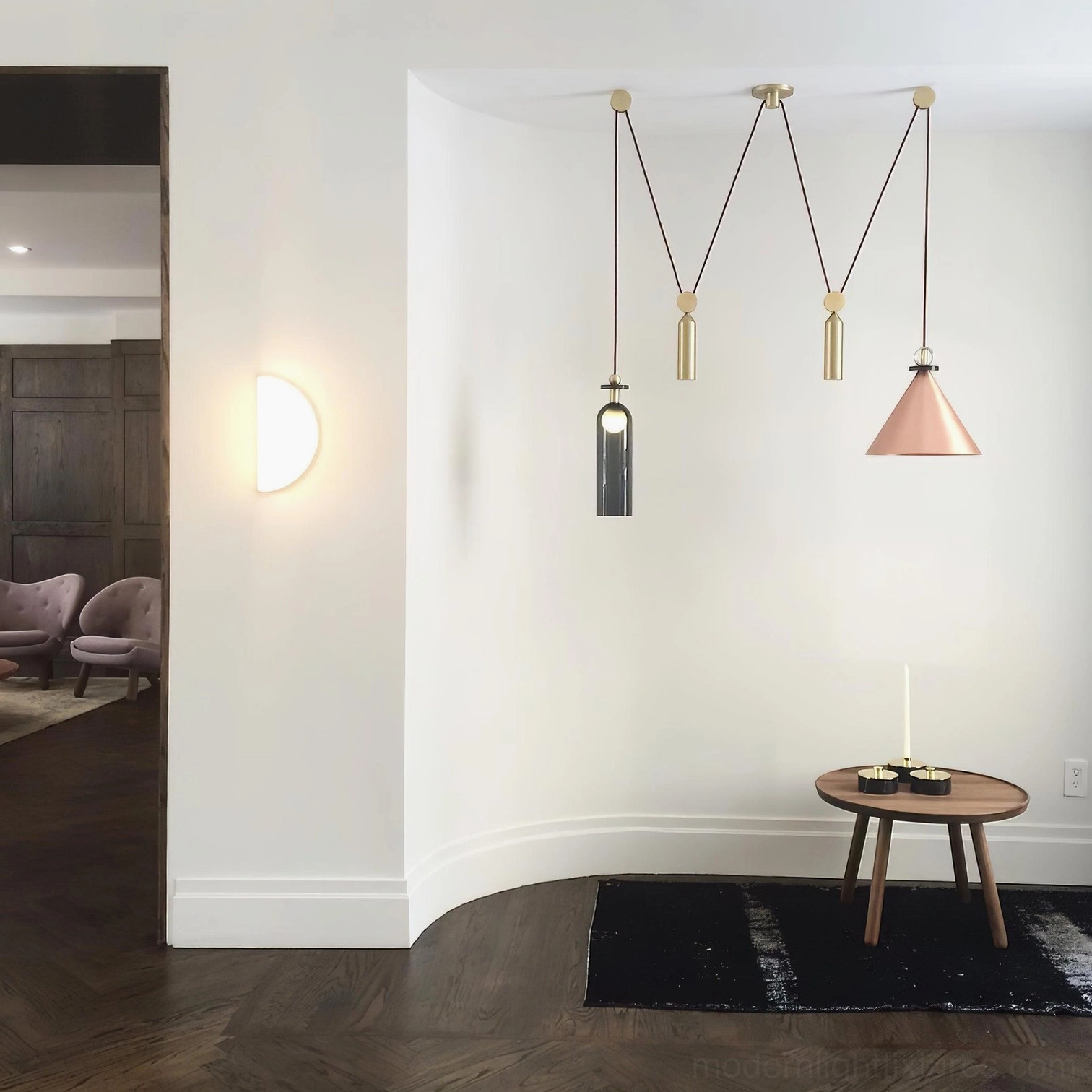 Modular geometric pendant chandelier system showcasing mix and match configuration possibilities modern design