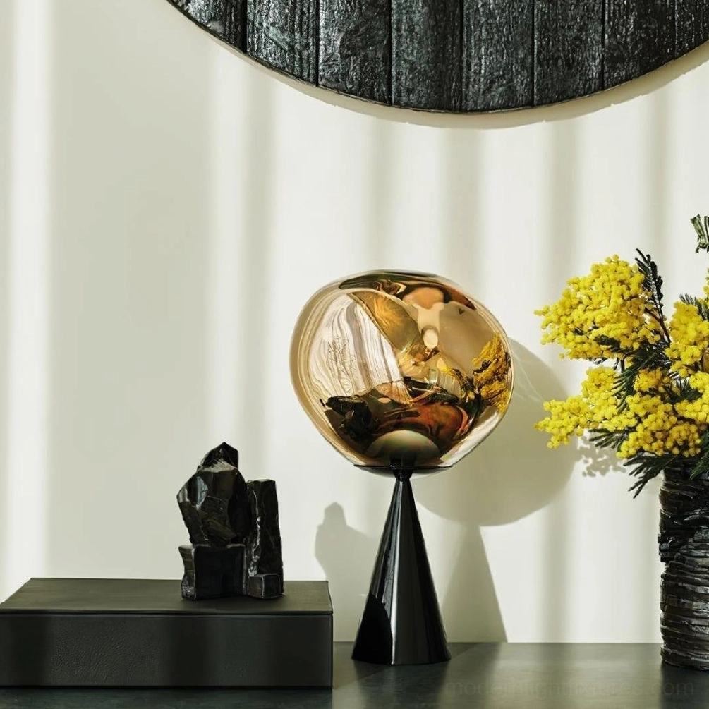 Molten glass cone lamp black and smoky finish base metallic detail modern design fixture