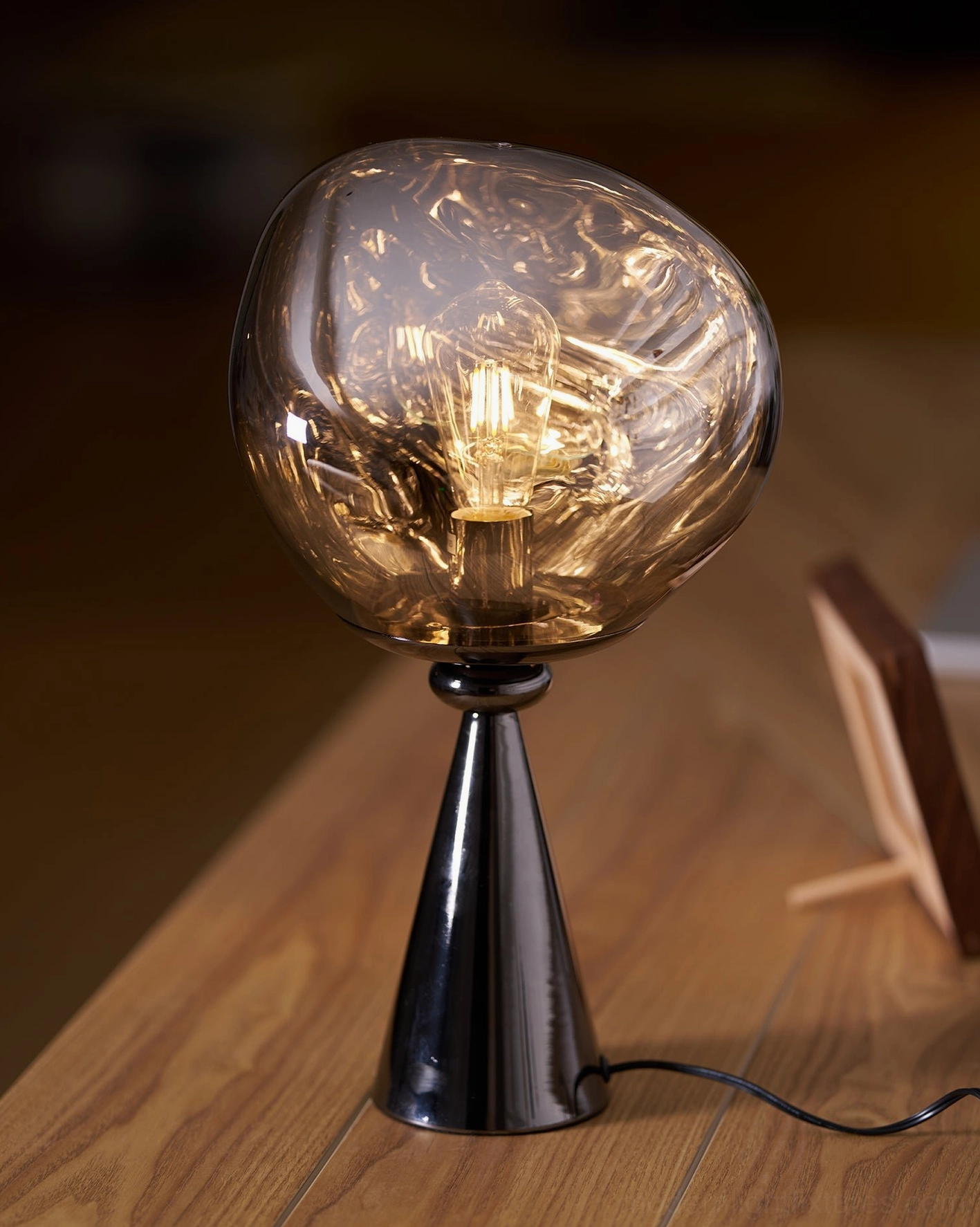 Molten glass cone table lamp chrome silver finish polished base modern luxury lighting design