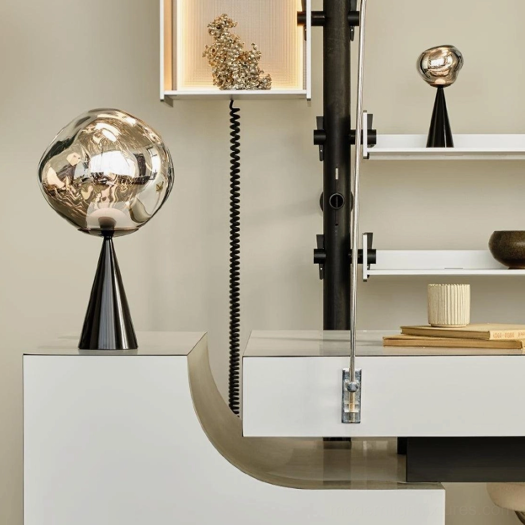 Molten glass cone table lamp sculptural form shade design artistic contemporary lighting