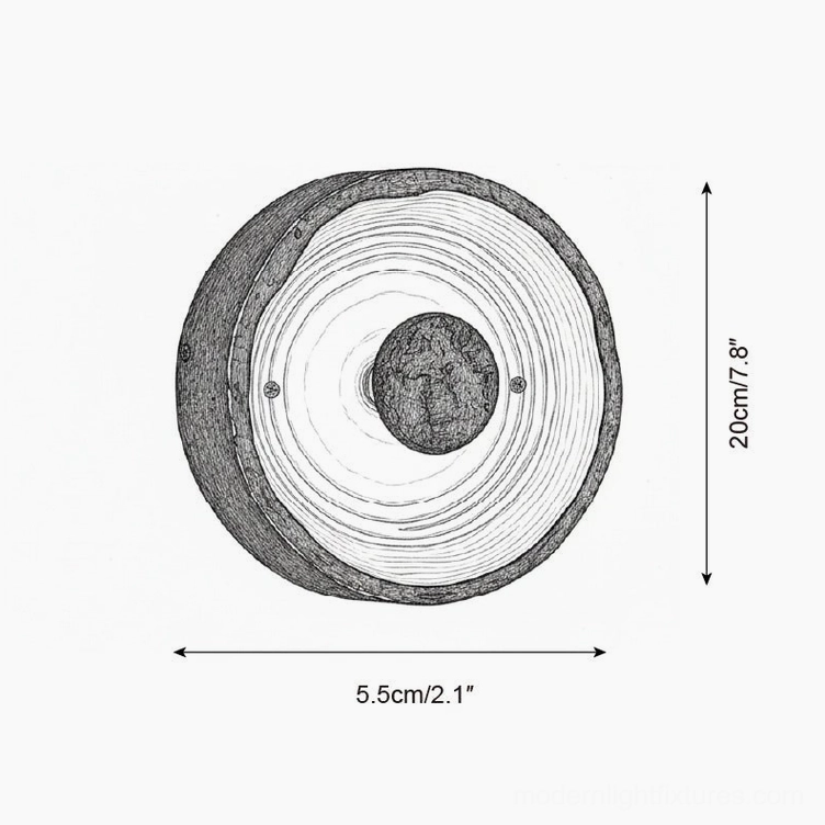 Moltena Model A wall sconce technical schematic, 20cm height 5.5cm width dimension diagram