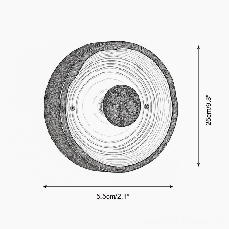 Moltena Model A wall sconce technical schematic, 25cm height 5.5cm width dimension diagram