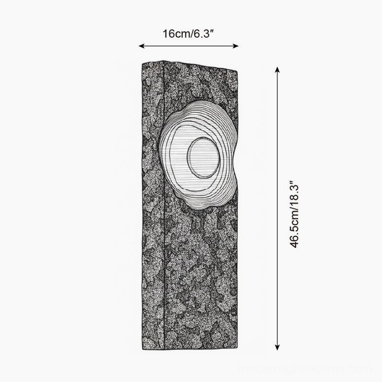 Moltena Model C wall sconce technical schematic, 46.5cm height 16cm width dimension diagram, largest artistic design