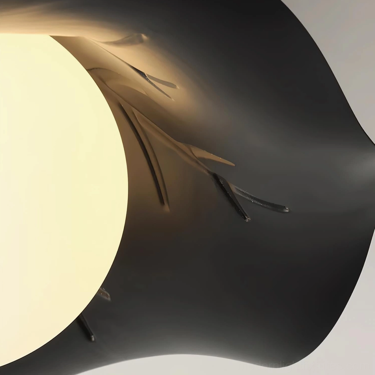 Monae ceiling light close-up product detail black matte metal frame frosted glass embossed branch