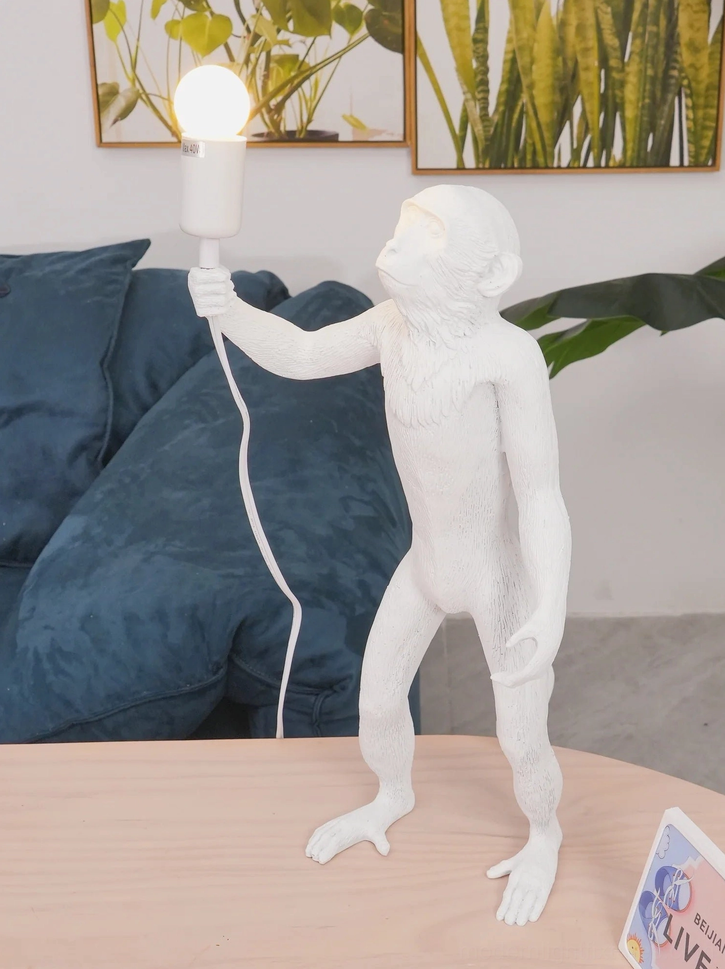 Monkey table lamp standing pose artistic resin figure detail