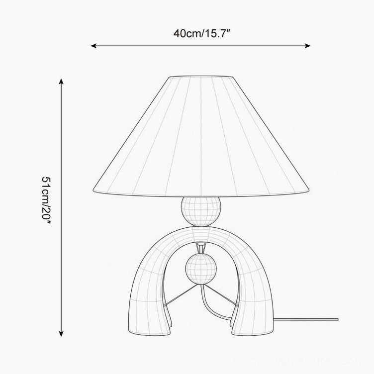 Technical orthographic drawing of Mono Arch table lamp showing dimensions 40cm width by 51cm height