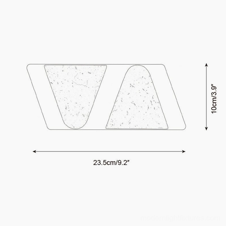 2-head monolith wall sconce technical dimension drawing specifications 23.5cm x 10cm