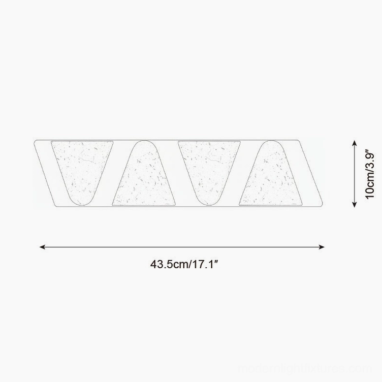 4-head monolith wall sconce technical dimension drawing specifications 43.5cm x 10cm