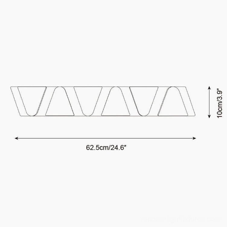 6-head monolith wall sconce technical dimension drawing specifications 62.5cm x 10cm