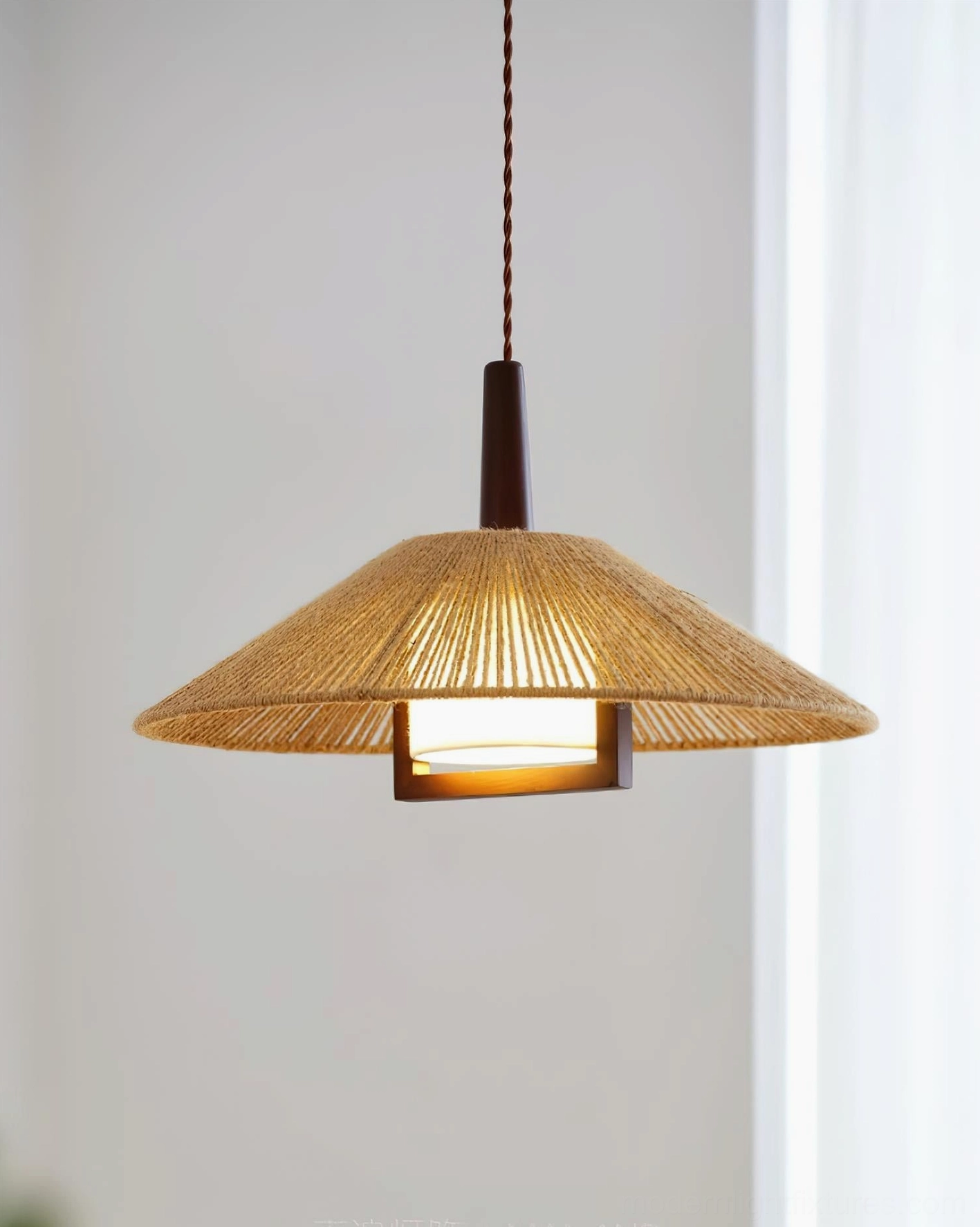 Mons rattan pendant light full product view showing proportions and shade construction