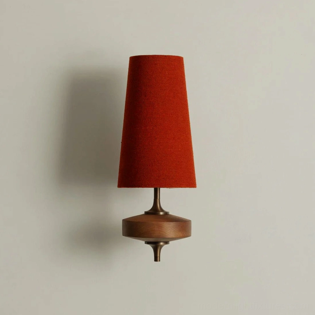 Montera single-head wall sconce with bold red conical shade and metal base, L 5.9 inch size specification