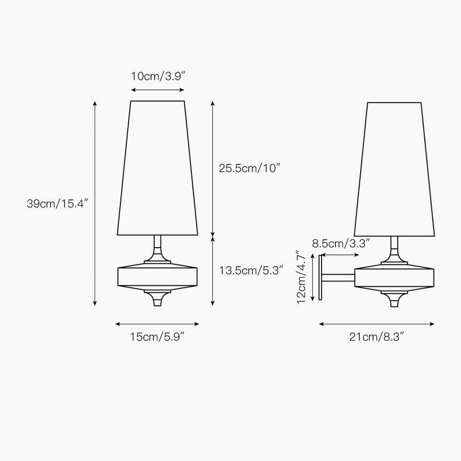 Montera wall sconce technical specification schematic with dimension measurements for single-head configuration
