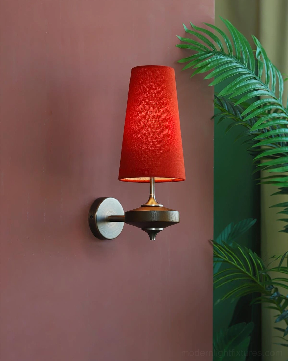 Montera wall sconce two-head configuration with dual conical shades and bronze base, product showcase