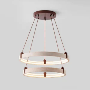 Monura travertine pendant chandelier minimalist design studio photography warm LED glow