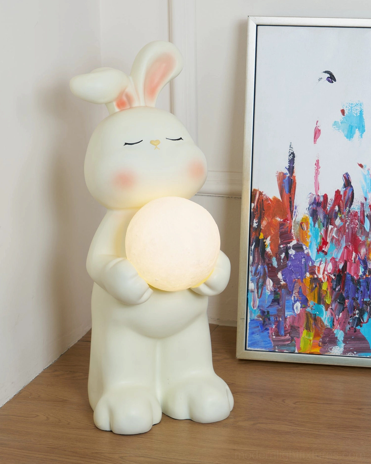 Moon rabbit floor lamp mid-century modern retro furniture warm wood styling